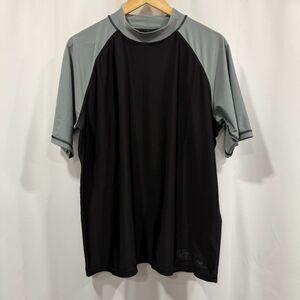 UV Skinz Mens L Black & Gray Short Sleeve Rash Guard Shirt Mock Neck UPF 50+ 606